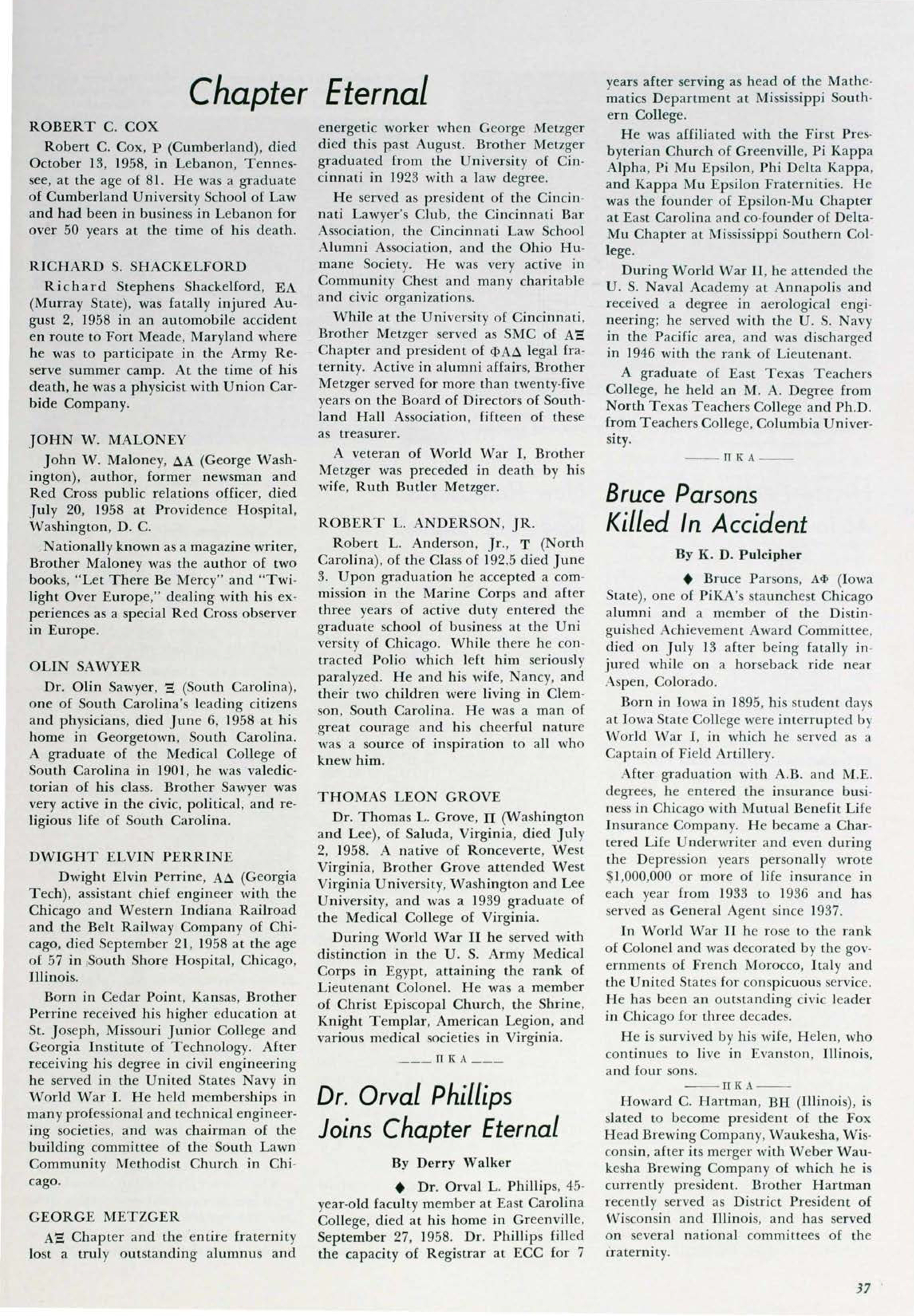 Chapter Eternal, December 1958